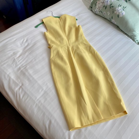 *NWT* Karen Millen Yellow Italian Stretch Escaping Bow Ribbed Dress (US Size 4) - Picture 14 of 16